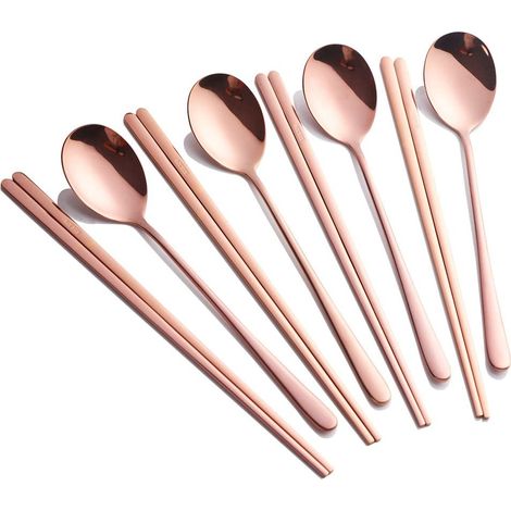 Couverts Réutilisables En Acier Inoxydable - Cuillère Et Baguettes Combinées - Pour Pique-Nique Camping Buffet - Lot De 4 Pièces (1/5)