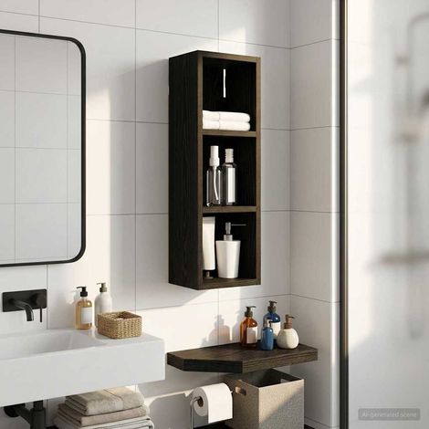 vidaXL Bathroom Wall Cabinet with Shelf Black Oak 20 x 16 x 62.5 cm