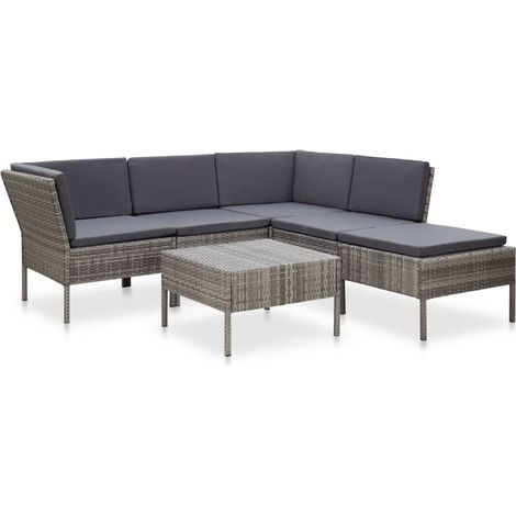 6-tlg. Garten-Sofagarnitur mit Auflagen Poly Rattan Grau