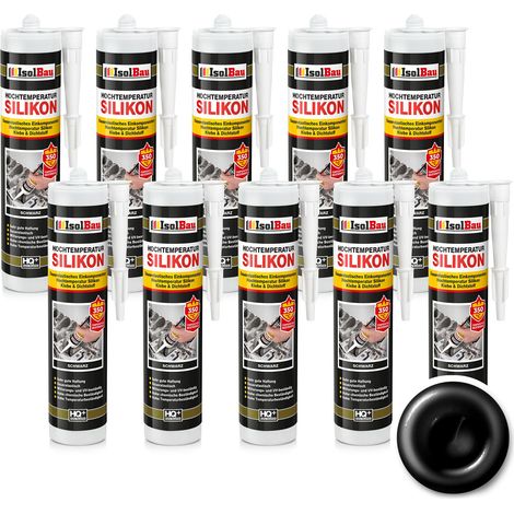 IsolBau Silicona de Alta Temperatura 350 °C Negro Hochtemperatursilikon 10 x 300 ml (1/5)