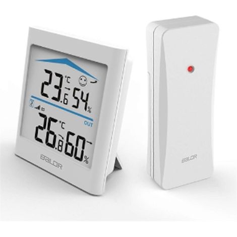 Station météo numérique LCD intérieure/extérieure avec hygromètre, thermomètre, télécommande sans fil et capteur de mouvement (blanche) (1/4)