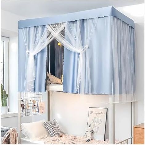 Cortinas con dosel para dormitorio de estudiantes, 4 esquinas, barras apiladas, dosel doble para litera.
