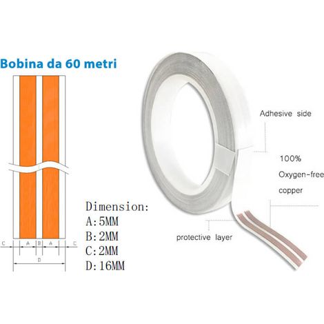 Cavo Filo Nastro Elettrico Super Slim Rotolo Piatto Con Biadesivo 2 Conduttori 0,25mmq 5mm Fino a 3A Senza Rompere Muri o Installare Canaline 60 Metri (1/3)