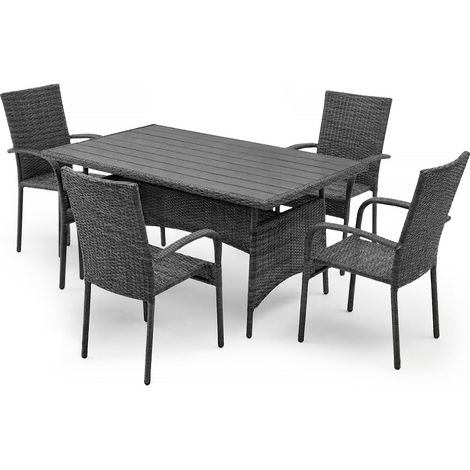 Mesa de Comedor + 4 Sillas en Ratan PE. Muebles de Jardin y Terraza, Ratan Gris