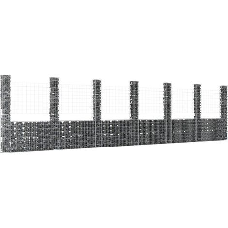 Panier de gabion Clôture de jardin Mur en Gabion Cage à Pierres de Jardin décoratif en forme de U avec 7 poteaux Fer 740x20x200 cm DBEB7815937 (1/5)