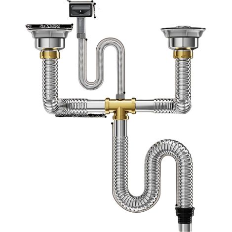 Stainless steel double-sink sink drainage kit, double-sink sink pipe fittings, easy to install. (1/5)
