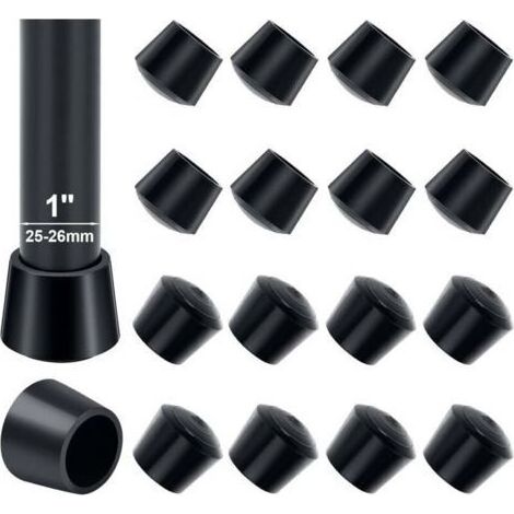 Embout De Chaise, 16pcs 25-26mm Embout Pied De Chaise Caoutchouc Embout Caoutchouc Chaise 25mm Diamètre Intérieur, pour Protéger Les Pieds de Table Éviter Les Rayures au Sol, Noir (1/5)