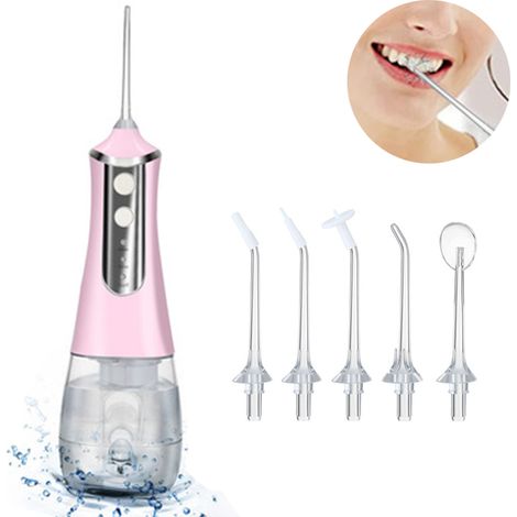 1 Hydropulseur dentaire, 3 modes nettoyage, réservoir 350 ml, étanche IPX6, 5 embouts, batterie 2150 mAh, maison voyage (1/5)