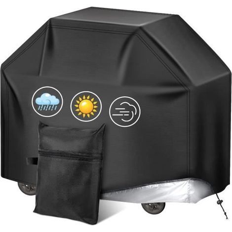 Outdoor BBQ grill cover, 210D Oxford fabric, for gas grills, 145x61x117 cm - durable and waterproof, Black, yd