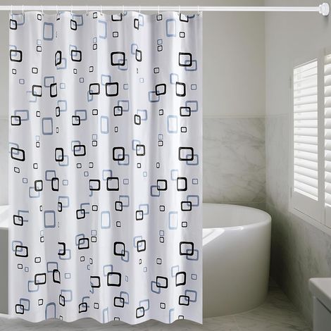 Halbtransparenter PEVA-Duschvorhang 200/220/240 cm, quadratisches Muster, schimmelresistent für Badewanne