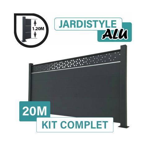 Kit Clôture Aluminium Gris Anthracite 20M - Design Ibiza avec liseré - Sur Platines - 1,20 mètre (1/2)