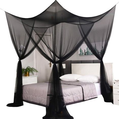 Mosquito net, 190210240 cm, suitable for double and single beds, includes accessories and mosquito net curtain, black. (1/5)