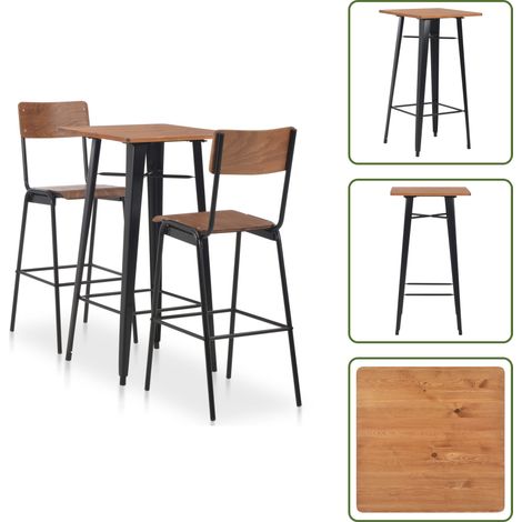 Mesa de pino - vidaXL Conjunto de mesa alta con taburetes 3 piezas acero negro - Sillas de bar