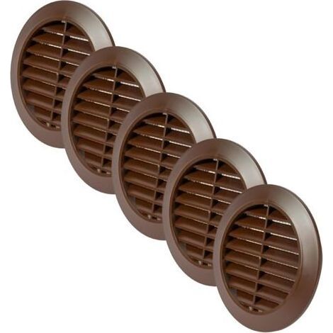 Juego de 5 rejillas de ventilación - Cubierta de ventilación - Mosquitera integrada - Para baño y oficina - Marrón - 10,6 x 10,6 cm (1/5)