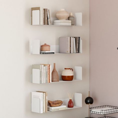 Juego de 4 estanterías para libros METRA blancas, 60x15 cm (1/5)