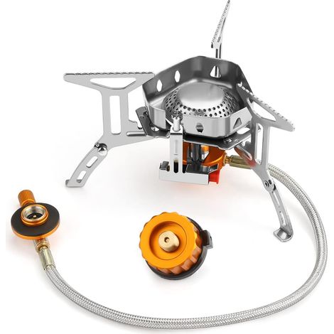 Réchaud de Camping, Portable 3500W réchaud gaz Pliable Brûleur à Gaz Anti-Vent avec Bouton d'Allumage Our Randonnée/Outdoor/Pique-Nique/Barbecue/Randonnée/Trekking (1/5)