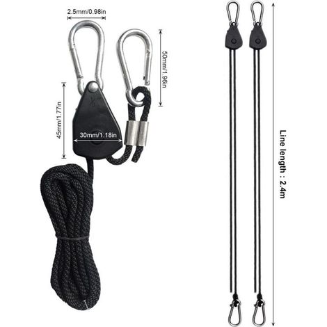 4 Pièces Cordes à Cliquet Réglable avec Crochets 1/8 Tendeur Voile Ombrage Sangle à Cliquet Corde pour Lampe ou Plantes (1/4)