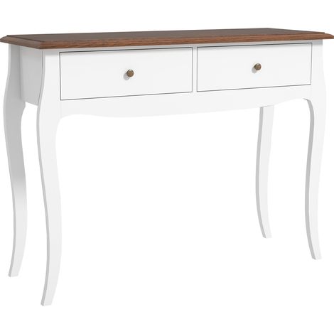 Tavolo Consolle Moderno 100x35x76,5 cm con 2 Cassetti in Legno Bianco e Marrone Scuro (1/5)