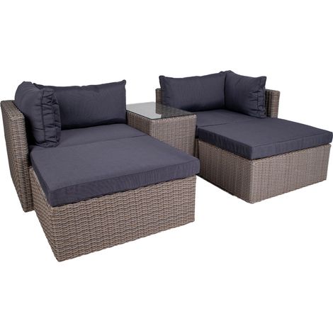 Rosino Loungeset inkl. Sitzkissen, grau mit schwarzen Sitzkissen.