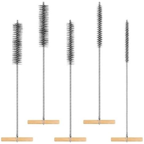 Lot de 5 brosses de nettoyage pour trou de tuyau, 8/12/16/20/25 mm avec poignée en T en acier inoxydable, brosse de nettoyage pour perforateurs (1/4)