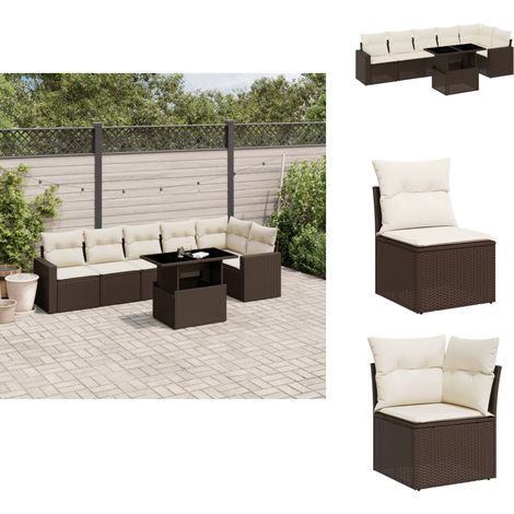 7-tlg. Garten-Sofagarnitur mit Kissen Braun Poly Rattan - Gartenmöbel Set - PE-Rattan Möbel - Outdoor Lounge - Gartenecke - Terrassenmöbel (1/5)