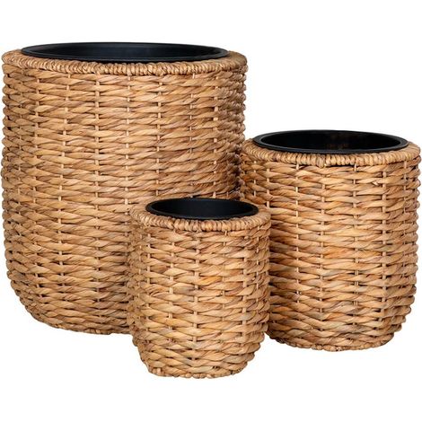 ALIZEE - Lot de 3 cache-pots en jacinthe d'eau naturelle doublés de pots en plastiques