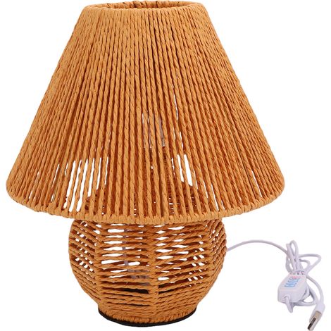 Tischlampe im böhmischen Stil, 3 Farben, variable Helligkeit, geflochtenes Jute-Gewebe, Vintage-Nachttischlampe, ideal zur Dekoration von Schlaf- und Wohnzimmer. (1/5)