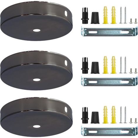 3 Pcs Cache-Câbles en Métal Noir pour Plafonnier 100 x 2mm Auvent de Distribution Rond Boîte de Plafond en Métal Noir pour Lustre,Lampe à Baldaquin,pour Salon Cuisine Couloir Lustre Suspension (1/5)