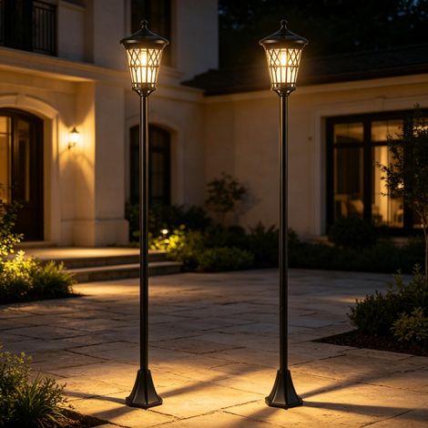 2er-Set Solarlampen 1,86 m, höhenverstellbar, Edelstahl, IP44, 2600K, 100/50 LM, für Garten & Terrasse (1/5)