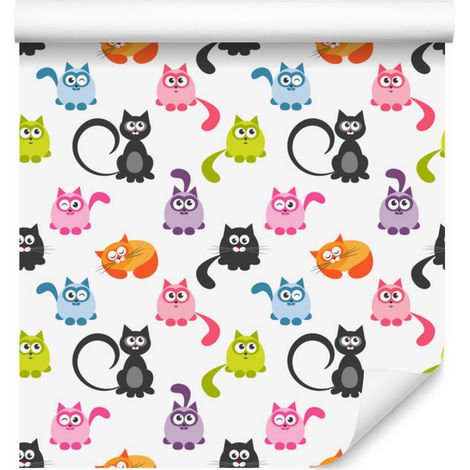 Papier peint chatons colorés et rigolos pour salon et chambre 50x1000 cm (1/5)