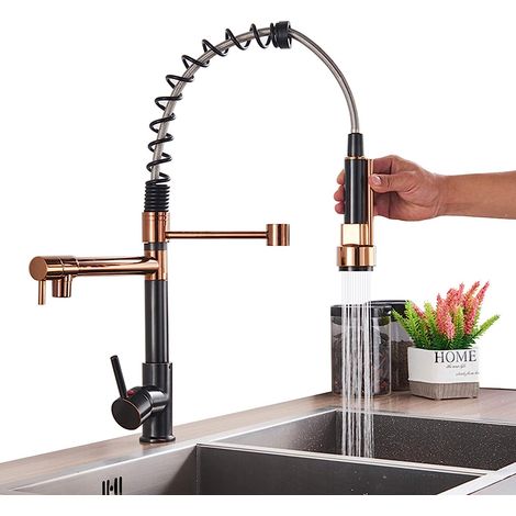 Kitchen Tap,Kitchen Taps with Pull Out Spray,3 modes Kitchen Taps Mixer Wtih 360 ° Rotating Nozzle,304 Stainless Steel Kitchen Taps with Pull Out Spray,black and gold Kitchen Tap Spray Head