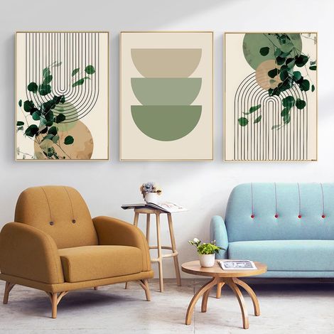 Tableau Géométrique Moderne, Images Esthétiques de Plantes Vertes Modernes, Décoration Murale pour Salon et Chambre à Coucher, sans Cadre (C, 30x40cm3) (1/5)