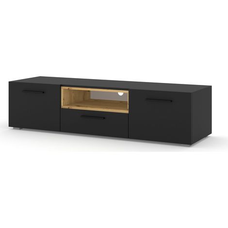Mobile TV STAND ANETTE 151 Farbe Schwarz matt Regal Eiche (1/4)