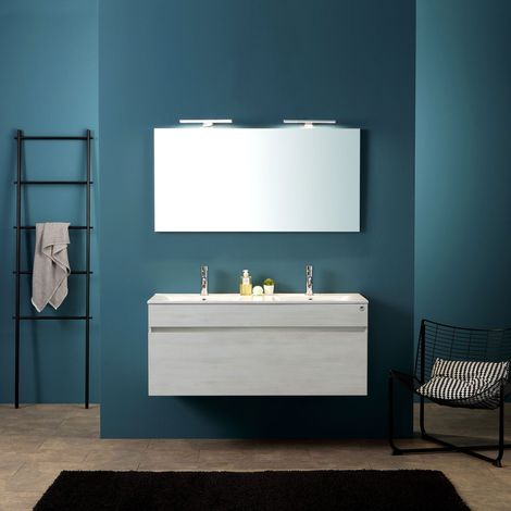 Mobile Da Bagno Moderno Bianco Legno Da 120 Cm Con Doppio Lavabo Sole