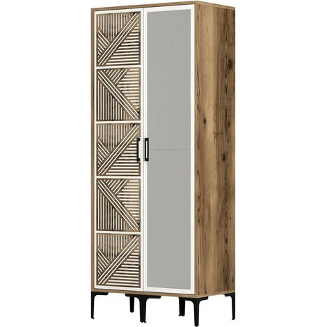 Dmora - Guardaroba 2 ante Mirfak, Mobile camera da letto, Cabina armadio portabiti, Armadio appendiabiti, 80x201h48 cm, Noce e Bianco, con imballo rinforzato, con imballo rinforzato