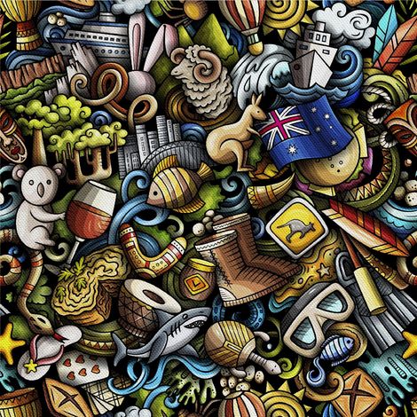 Telas decorativas para exteriores Oxford - Motivos de objetos de la cultura australiana I DX741 (1/5)