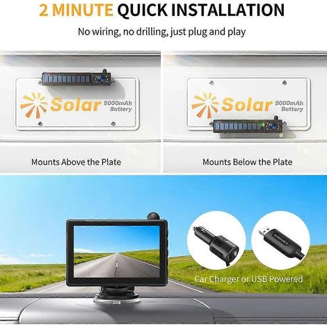 Cámara de visión trasera inalámbrica solar 1080P, monitor con pantalla IPS de 5", cámara de visión nocturna para vehículos, camiones y autocaravanas. (1/5)