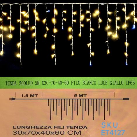 TENDA NATALE ESTERNO NATALIZIA 200 led 5m x 30-70-40-60 CM filo bianco luce giallo ip65 /ET4127
