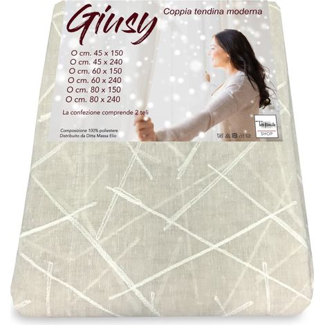 Tendina Giusy Beige - Coppia Tende Vetro Moderne Semitrasparenti Effetto Bouclè in Poliestere COPPIA (2 TELI) CM. 45x150