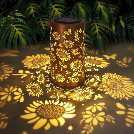 Faroles solares de girasol para exteriores, resistentes al agua, Faroles decorativos solares de metal con forma de girasol para jardín, porche (1/4)
