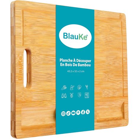Planche à Découper en Bambou avec Rigole et Compartiments Récupérateurs (Grande 43x32cm) - Planche en Bois Épaisse pour Viande Pain Fromage Légumes - Billot de Boucher, Plateau Apéritif (1/5)