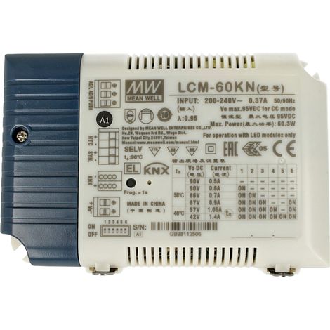 MW MEAN WELL LCM-60KN Led Driver CC 60W Dimmerabile KNX Konnex e Pulsante NO Corrente Costante Selezionabile 500/600/700/900/1050/1400mA (1/3)