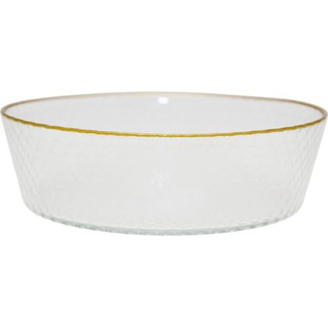 Grand Saladier en Verre Transparent et Doré Coupe à Fruits et Salade 30 x 30 x 5 cm - PANGIVO (1/3)