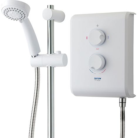 Triton T70Z 8.5Kw Electric Shower White Chrome + Riser Rail - RP T80Z