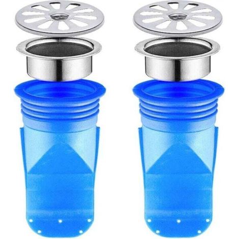 Scarico a pavimento antireflusso regolabile in silicone, confezione da 2, valvola unidirezionale per impianto idraulico del bagno (blu 95x45mm)