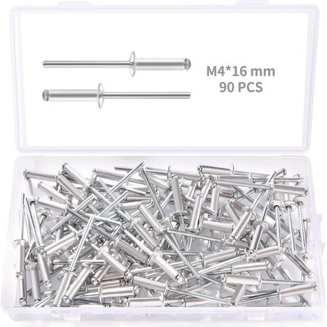 90pcs M4x16mm Aluminum Blind Rivets Open End Rivets Pop Rivets Dome Head Aluminum Blind Rivets for Metal Wood Plastic (1/5)
