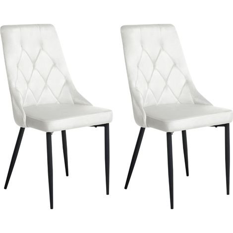 Set of 2 Dining Chairs Off-White Velvet Black Iron Legs Modern Upholstered Chairs AVENIR (1/5)