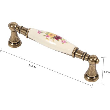 Tiradores de puerta, tiradores de cajón, tiradores de armario, tiradores de puerta de cerámica color bronce con un estampado floral rústico, n.° 1 (1/4)