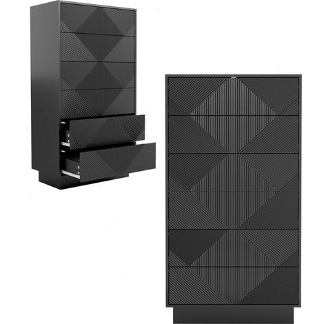 Kommode mit 6 Schubladen, Push-to-Open, Schwarz, 60x33,5x111cm (1/5)