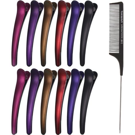 12 pinzas para el cabello + 1 peine de cola - Herramienta de peinado para uso en salones de belleza y en casa (mujeres y niñas) (1/5)